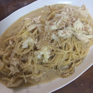 鰹風味のササミの豆乳パスタ